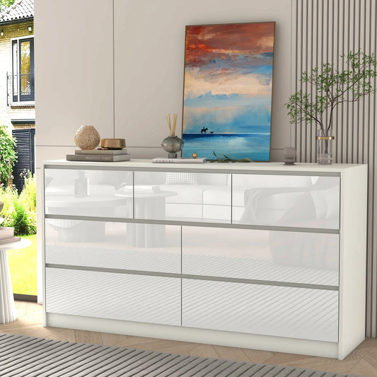 QiaoShiRen 7 Drawer Dresser With High Gloss Drawers