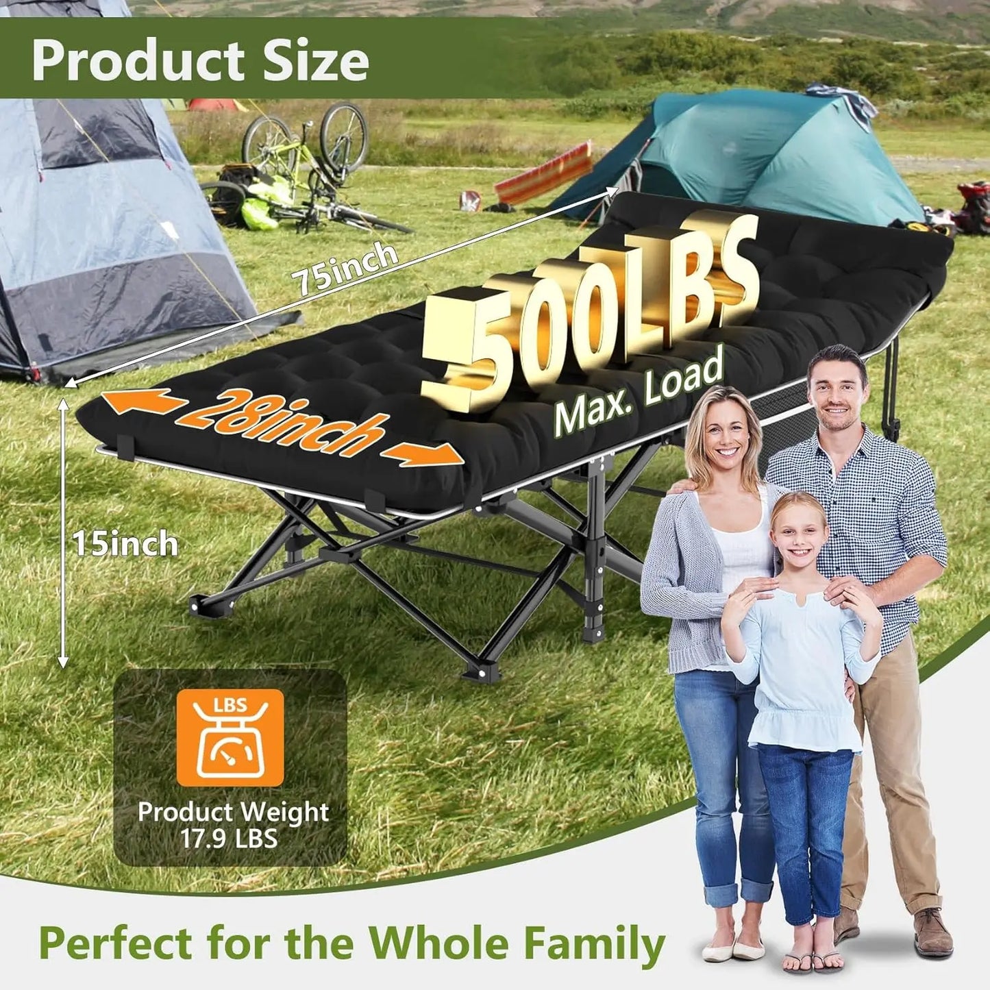 Portable Folding Camping Cot for Adults Heavy Duty 500lbs