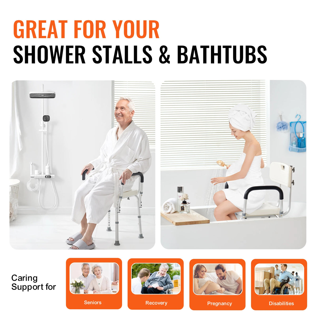 SucceBuy Adjustable Shower Chair With Backrest For Elderly