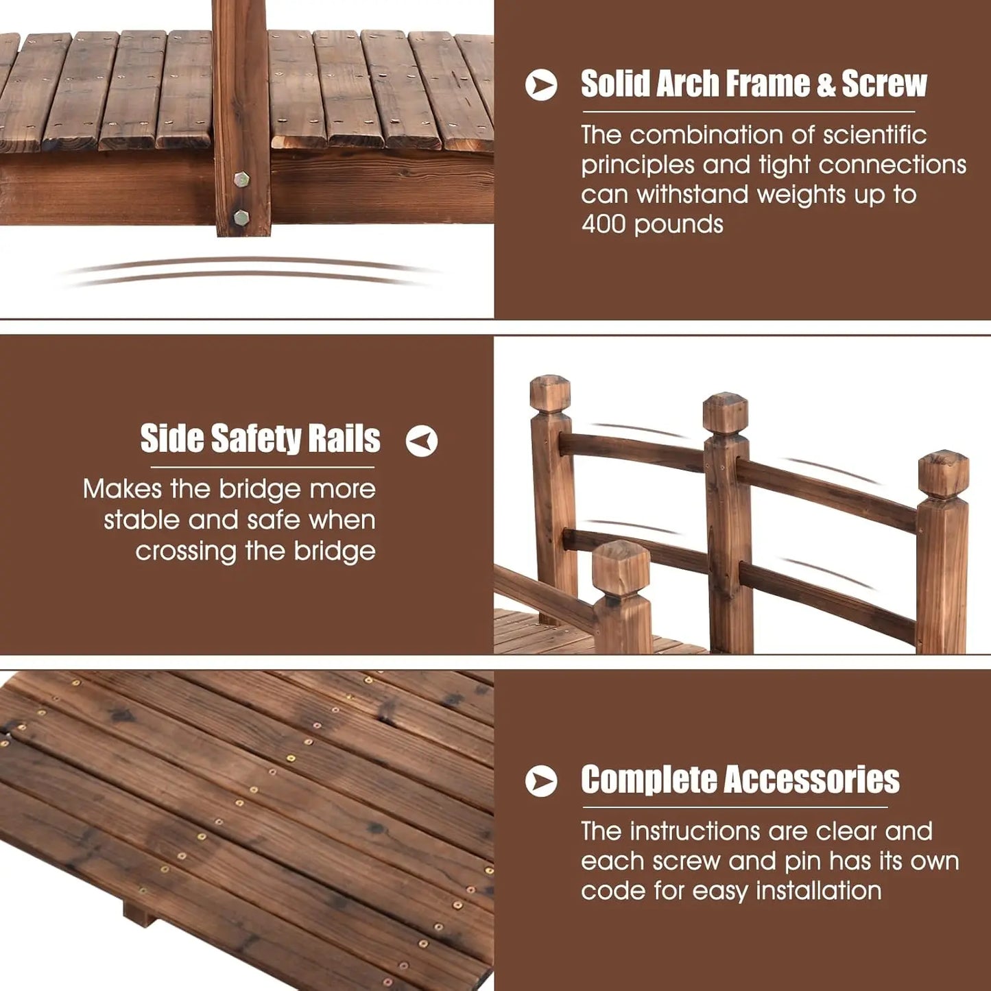 Wooden Garden Bridge With Railings For Outdoor Use