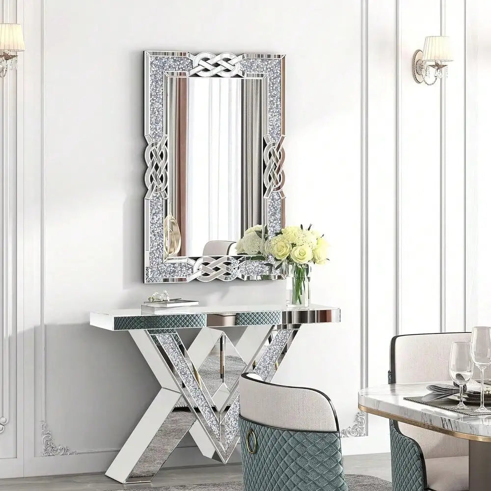 Sparkling Crystal Diamond Accent Wall Mirror for Decorative Decor