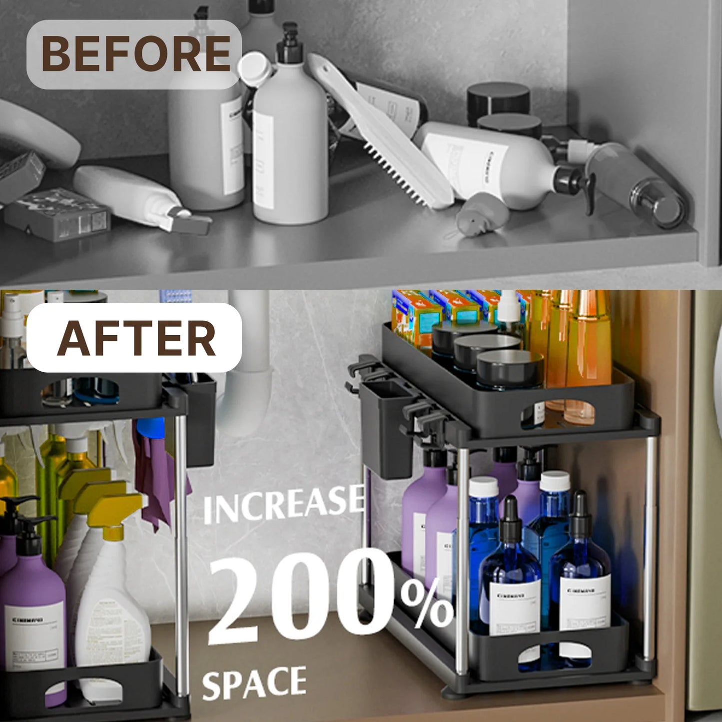Two Pack Under Sink Organizers Two Tier Adjustable Storage