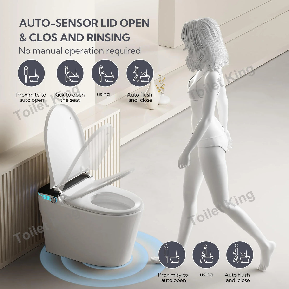 Elongated Smart Bidet Toilet, Voice Control, Warm Air Drying