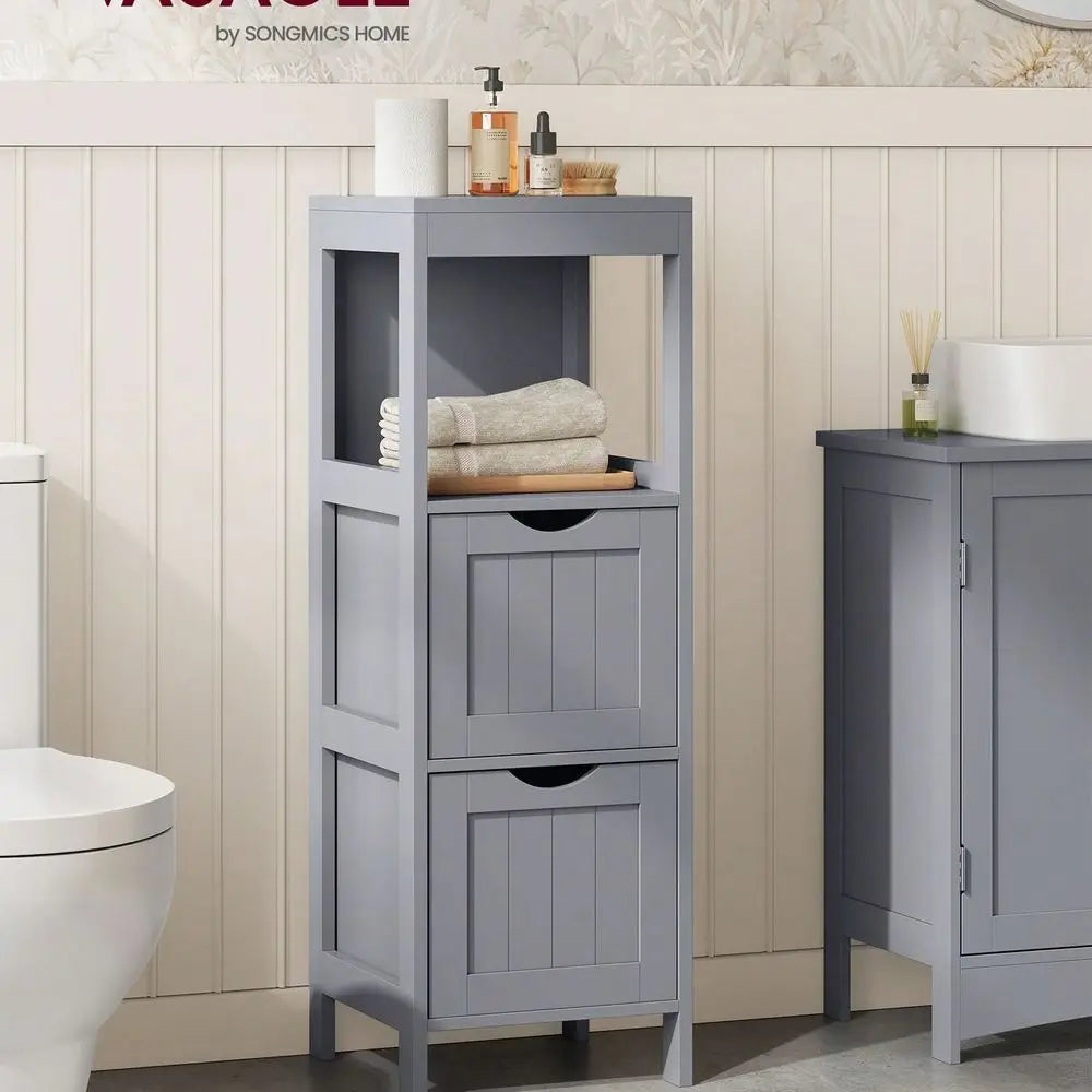 Freestanding Bathroom Floor Cabinet With Two Drawers And Shelf