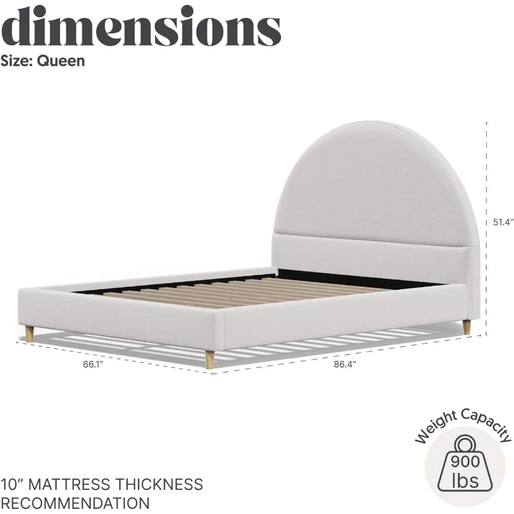 Platform Bed Upholstered Headboard And Solid Wood Legs