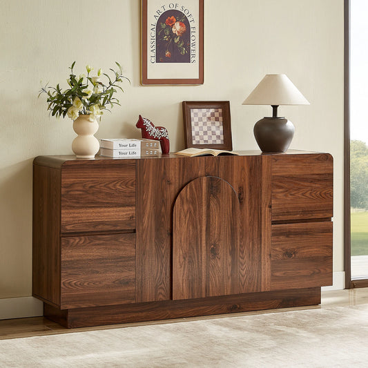ONBRILL Modern Curved Sideboard With Arched Doors And Adjustable Shelves