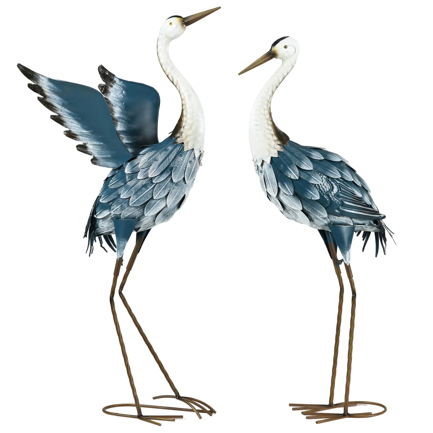 Heron Garden Statues Metal Bird Sculptures Yard Art