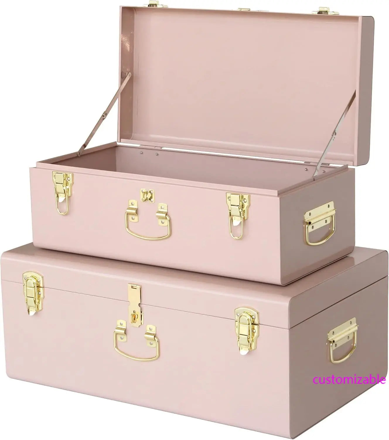XMSJ Decorative Metal Box Storage Trunks Set Of Two