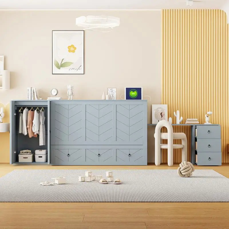 Murphy Bed With USB Port And Wardrobe Desk Cabinet