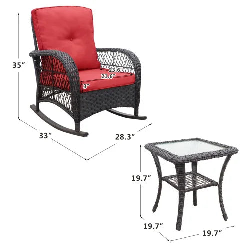 Three Piece Outdoor Wicker Patio Bistro Set With Glass Top Side Table