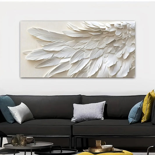 Modern Abstract White Feather Wall Art with Pine Frame for Interior Decoration