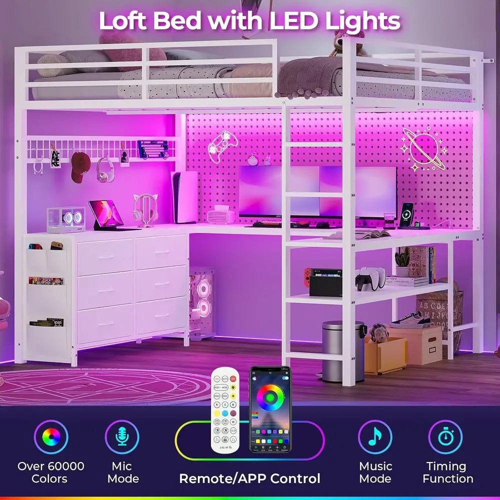 Adorneve Bedroom With U Shaped Desk And LED Storage