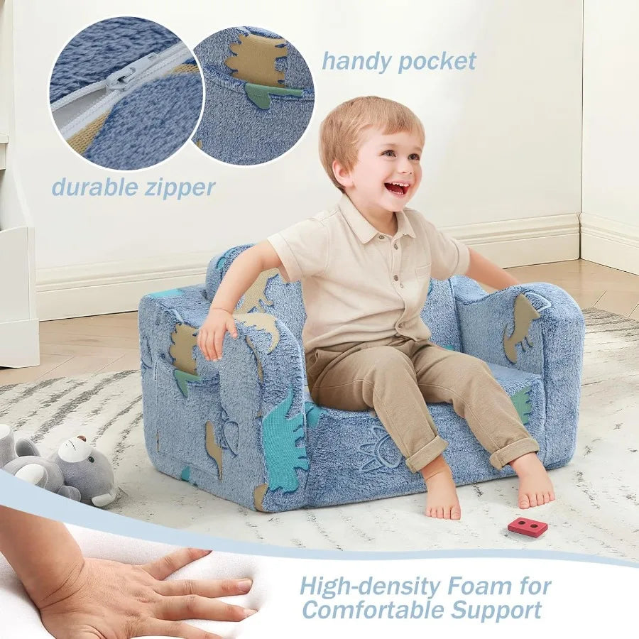 LISM Glowing Dinosaur Flip Out Sofa For Toddlers Convertible Floor Bed And Recliner