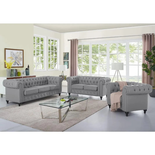 Modern Chesterfield 3 Piece Sofa Set for Stylish Living Room Furniture
