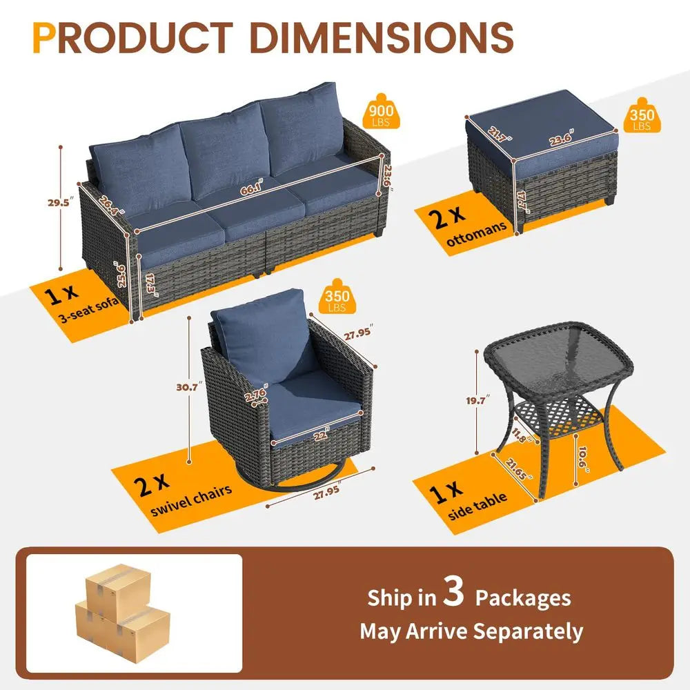 Patio Furniture Set Sectional Sofa With Swivel Rocking Chair