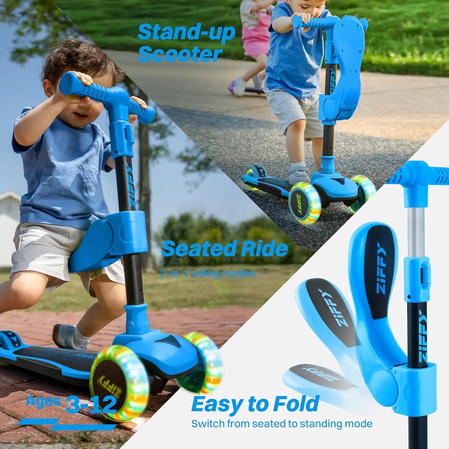 Joyfy Two In 1 ToddlersandKids Scooter Three Wheel LED