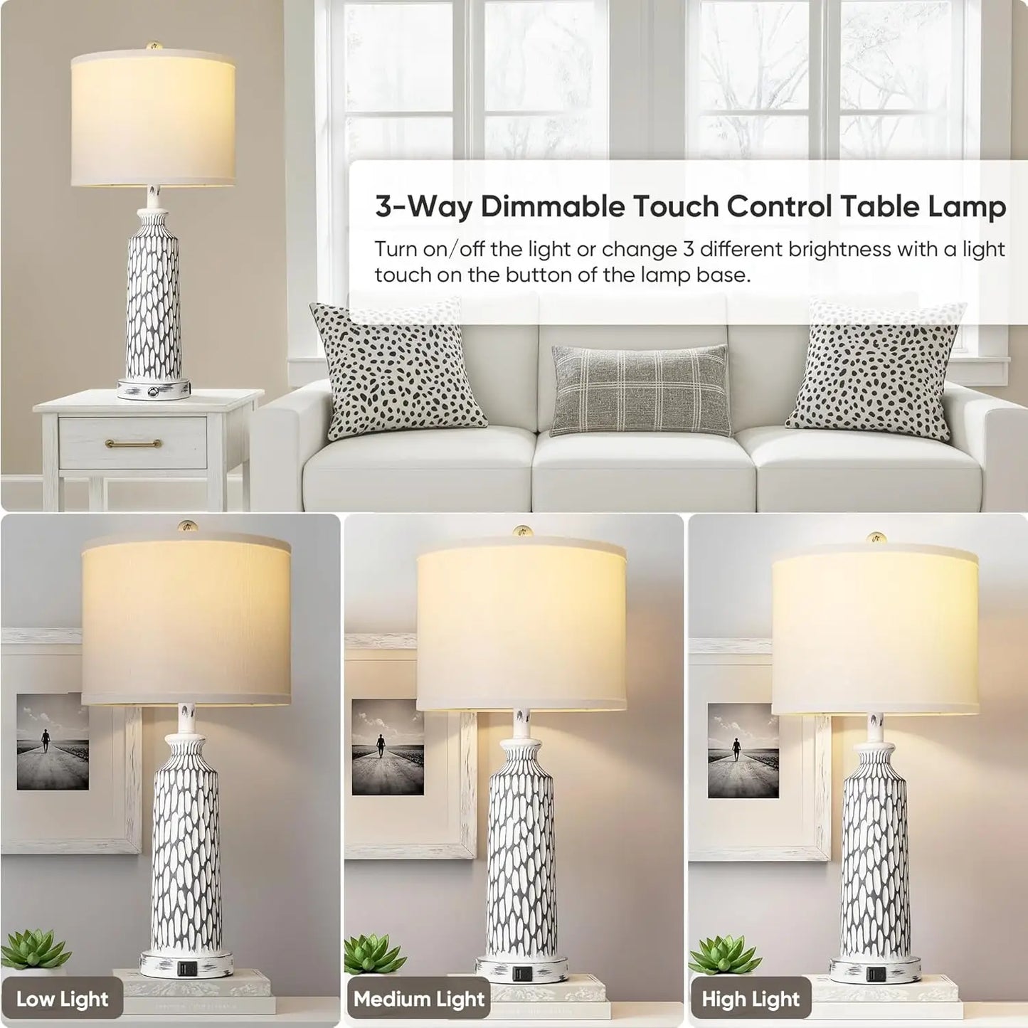 Modern Table Lamps Set Of 2 With USB A C Ports And 3 Way Dimmable Touch Control