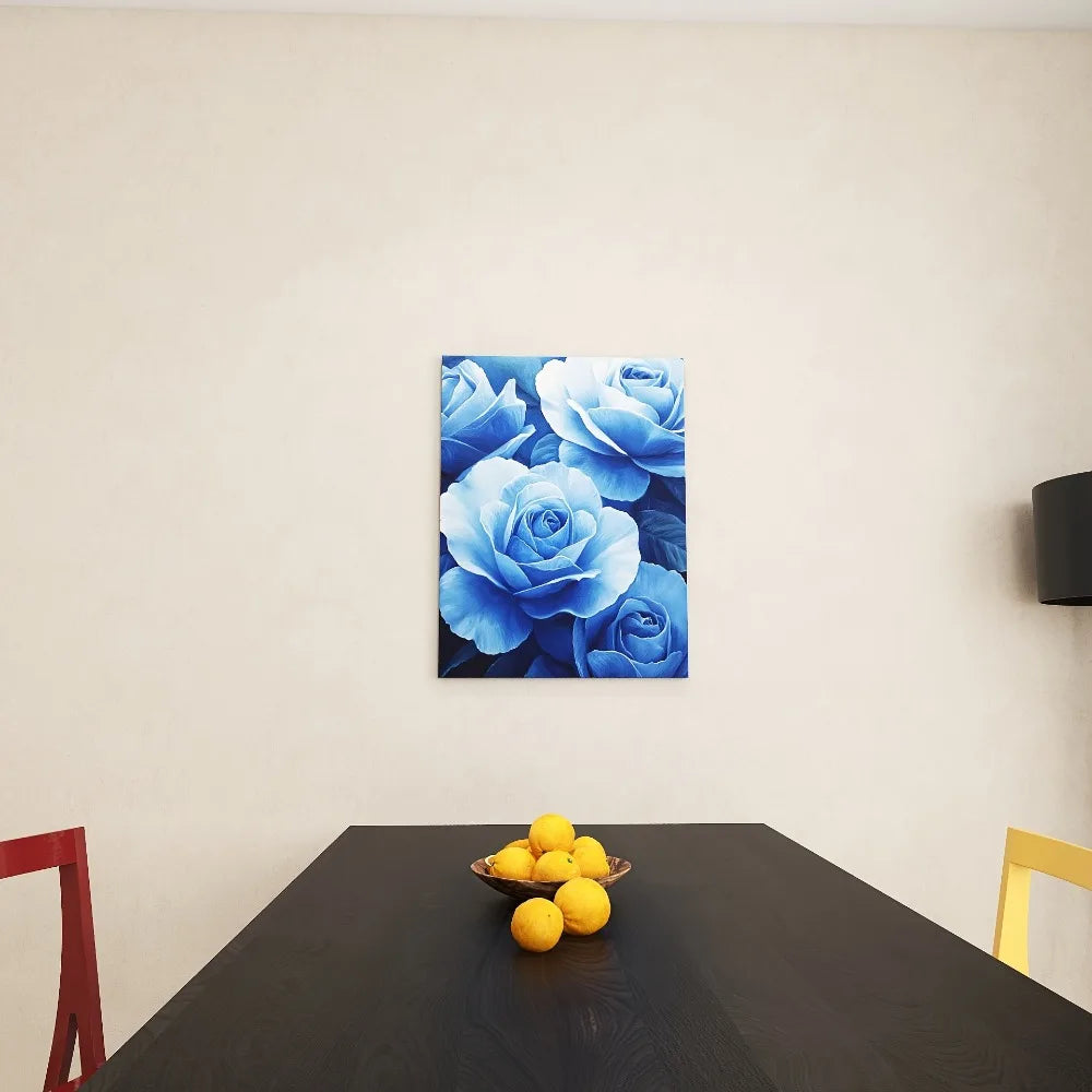 Vibrant Blue Rose Canvas Art Print with Thick Pine Frame and Fine Detail