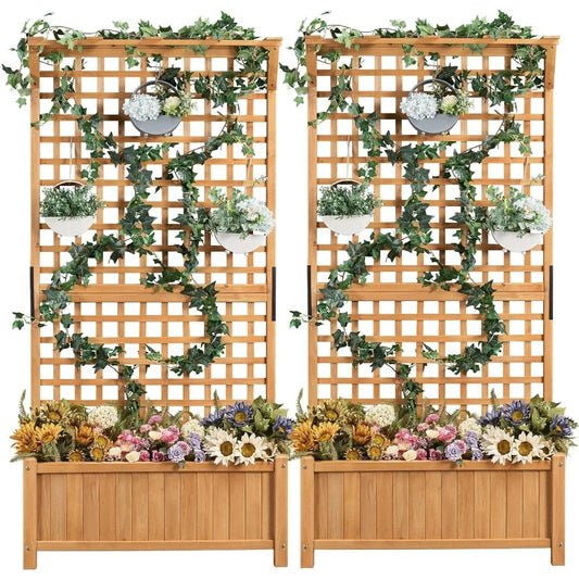 72 Inch Garden Planter with Trellis for Climbing Plants and Outdoor Use