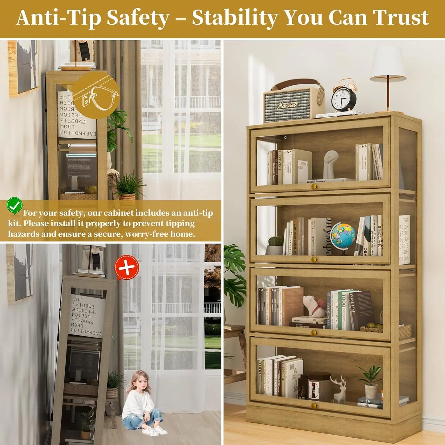 ZHILU 4-Tier Display Cabinet With LED Lighting For Collectibles