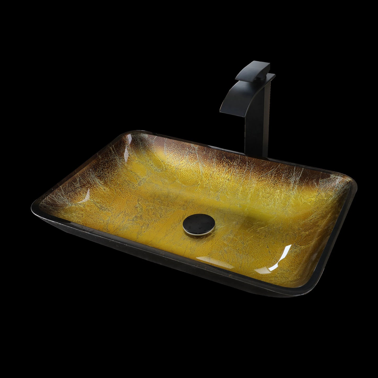 MEKKHALA Bathroom Vessel Sink Glass With Waterfall Faucet Mixer