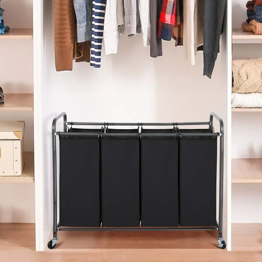 Laundry Sorter 4 Section Rolling Cart With Removable Bags