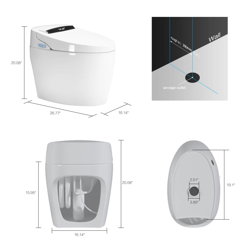Smart Toilet With Heated Bidet Seat Auto Open Close