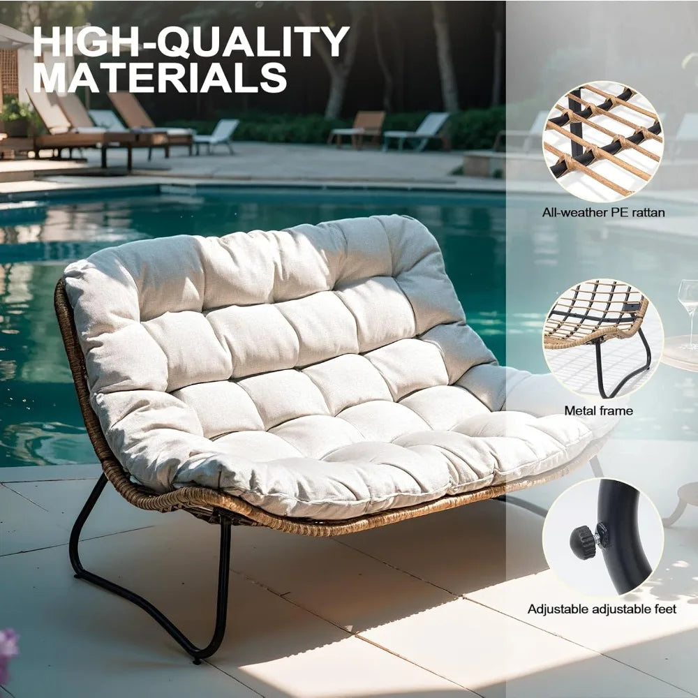 Outdoor Loveseat 2 Seater Cozy Rattan Couch with Soft Cushion for Patio