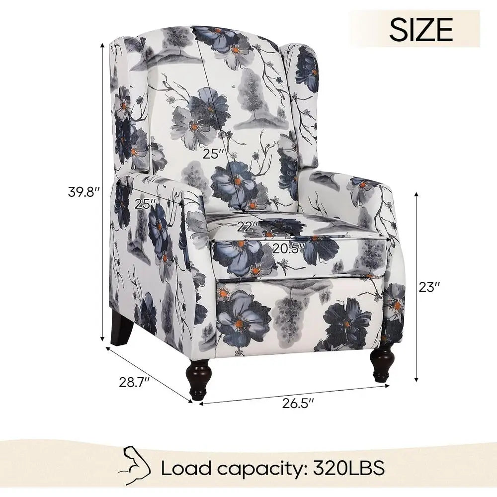 Wingback Upholstered Recliner Chair Manual Push Back for Living Room