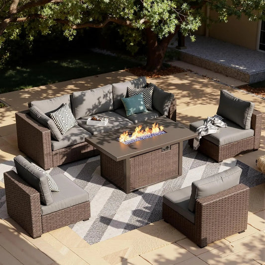 XIAOLANG Outdoor Patio Sectional Sofa Set With Fire Pit