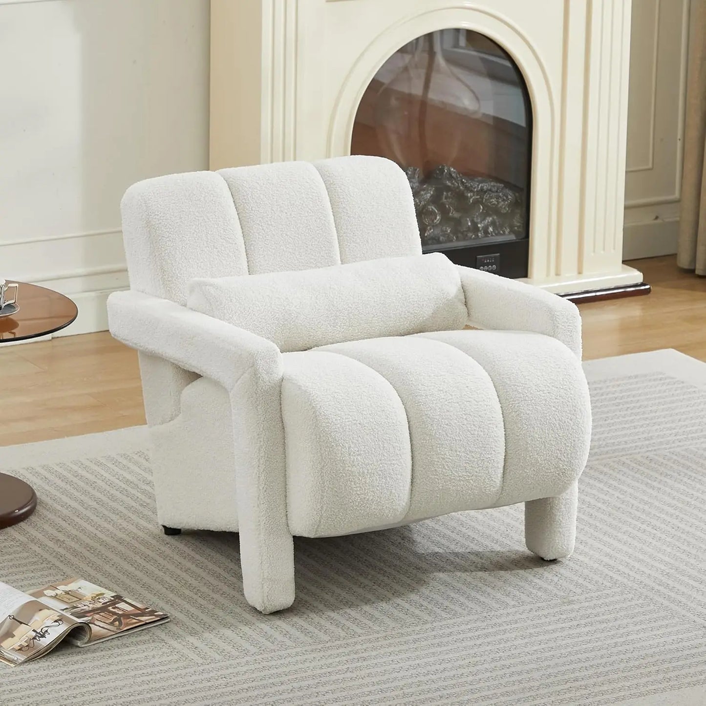 Lambswool Accent Chair Modern Upholstered Teddy Armchair