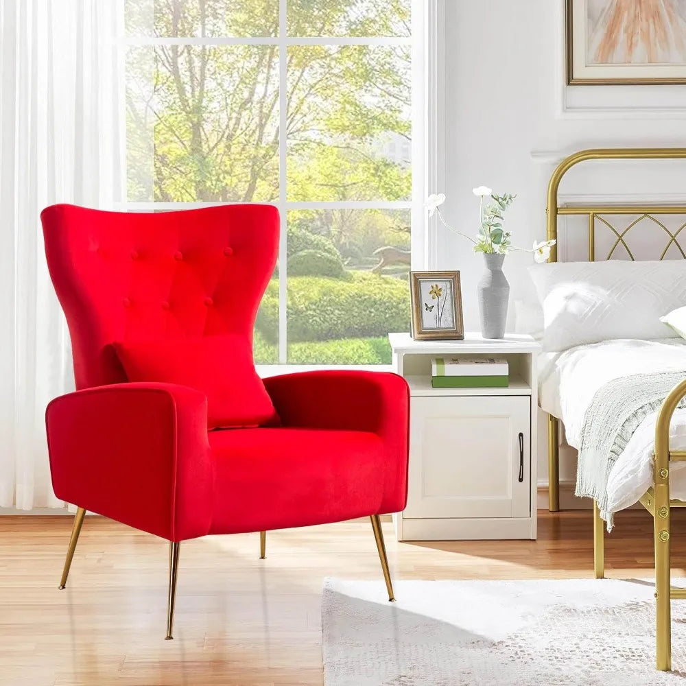 Mid Century Modern Velvet Accent Armchair With Tufted Back