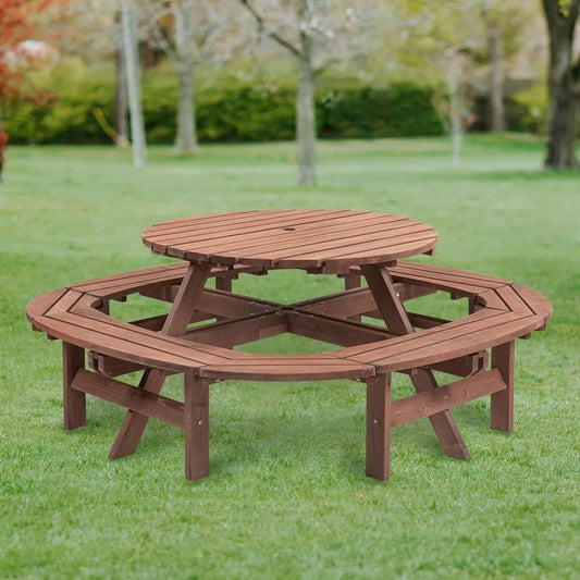 DAFIFY Solid Wood Round Picnic Table And Bench Set