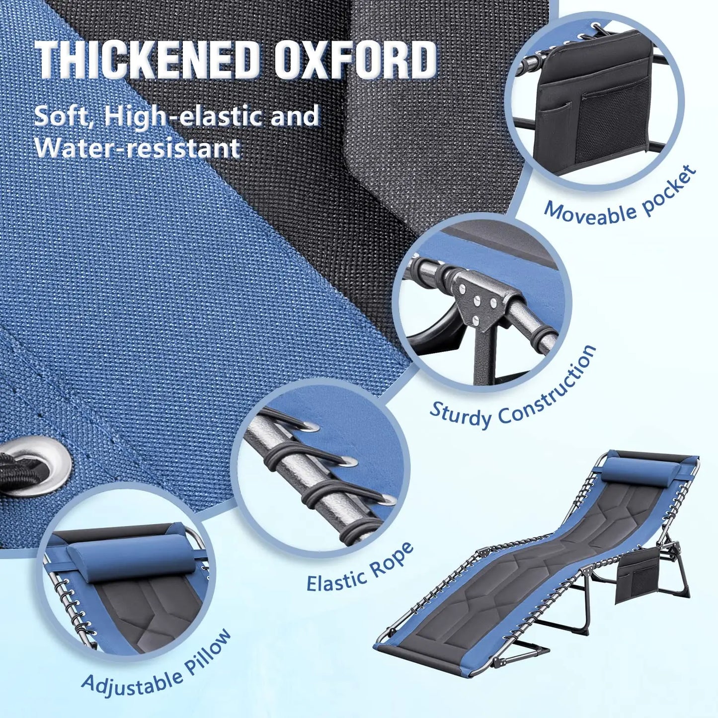 4 Fold Padded Portable Folding Outdoor Chaise Lounge Recliner