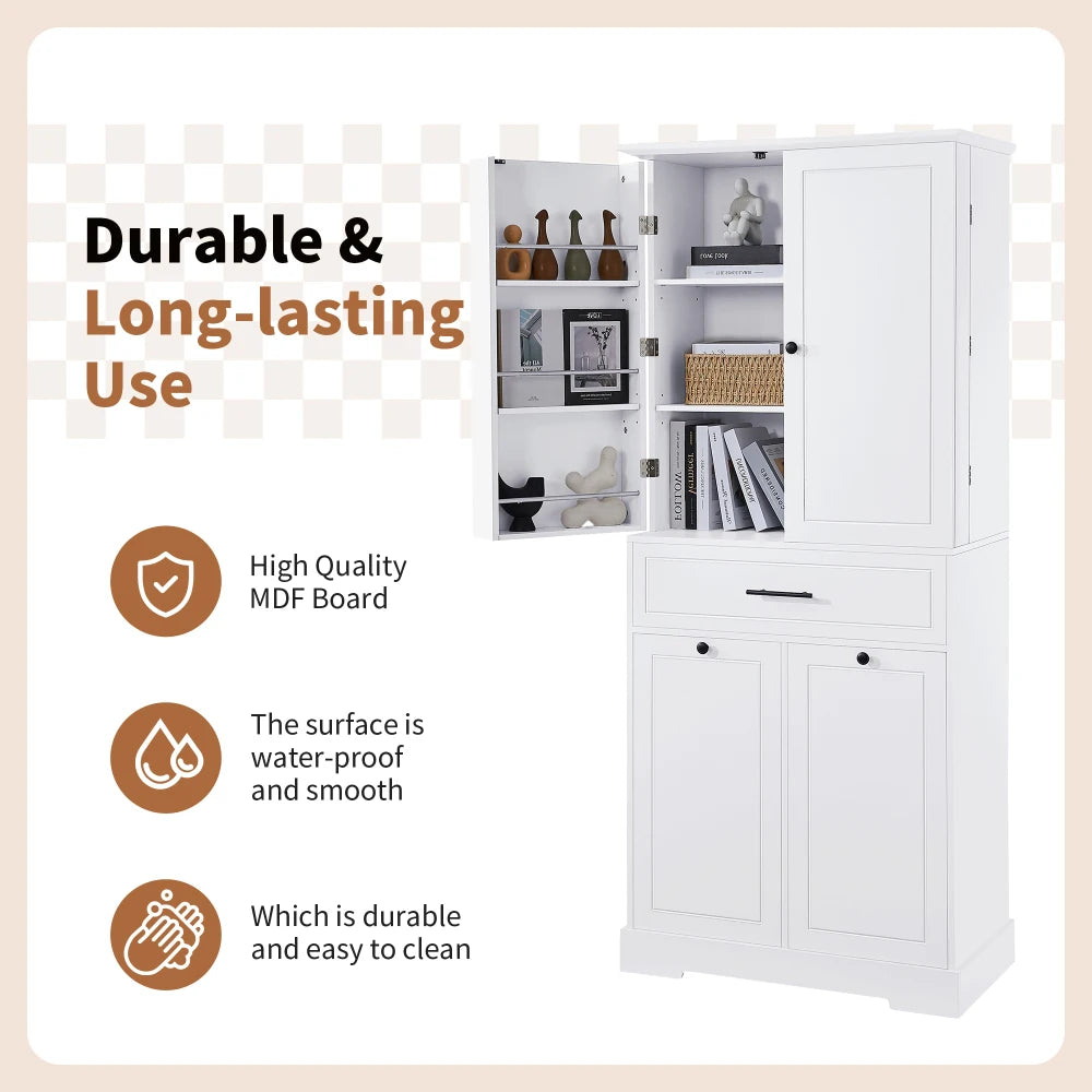 White Freestanding Bathroom Storage Cabinet With Laundry Hamper