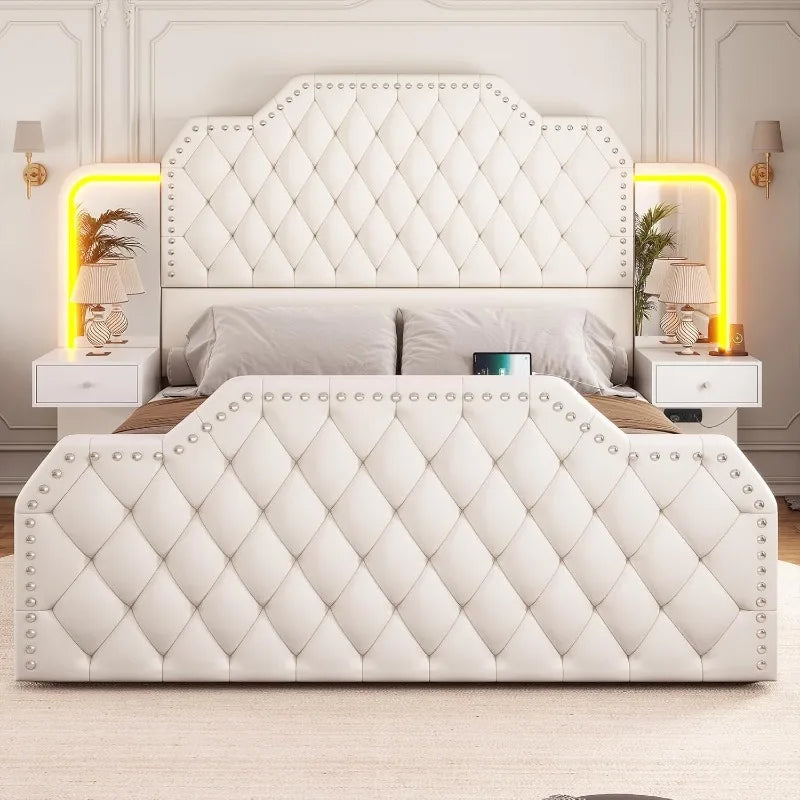 PU Leather Upholstered Bed Frame With Storage Drawers