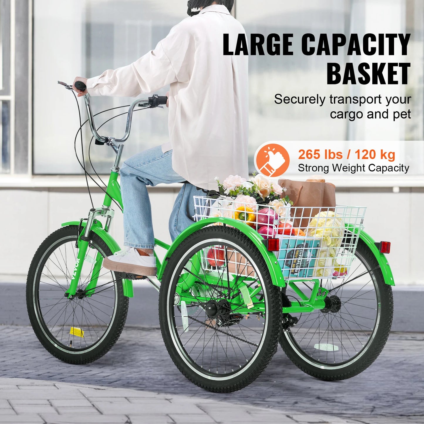 SucceBuy Folding Adult Tricycle 7 Speed Carbon Steel