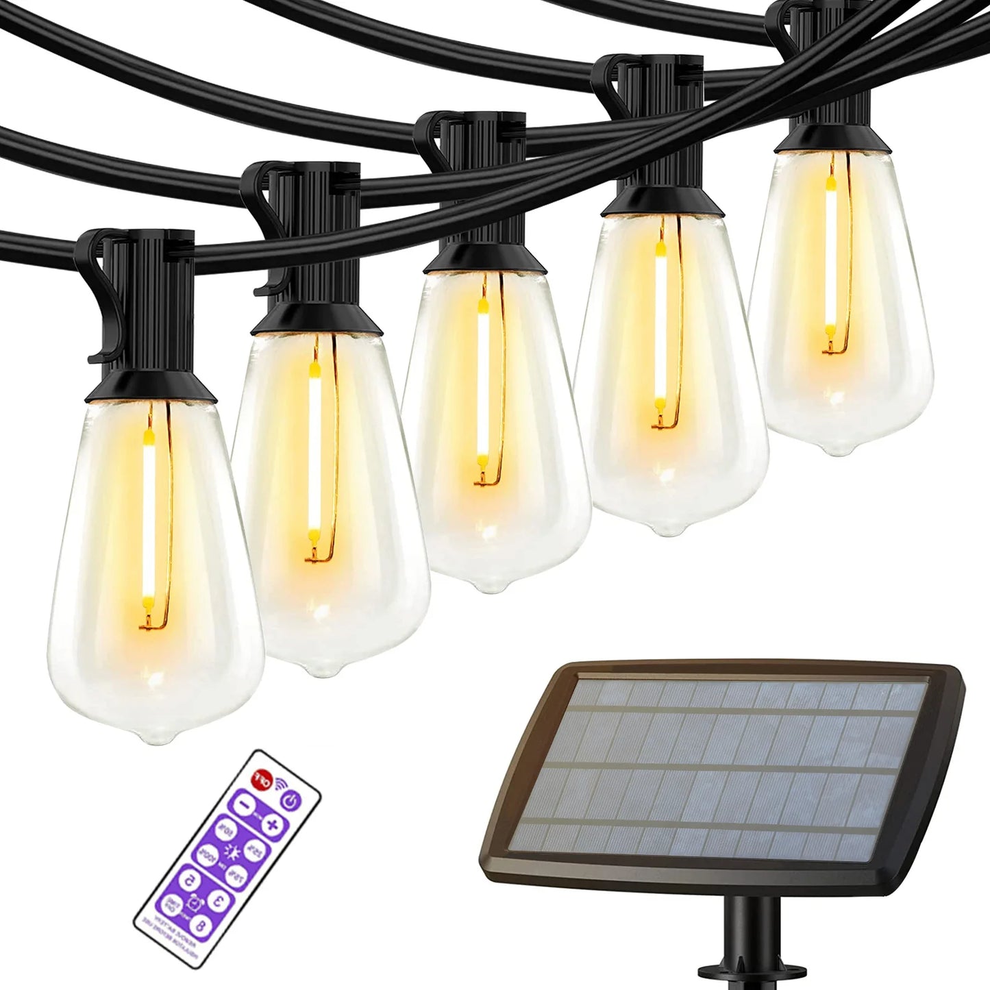 60/100FT Solar String Lights with 15 Plus 1 LED Bulbs for Garden and Holiday