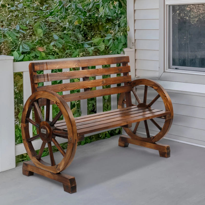 Angduo Out Vita Wooden Garden Bench Wagon Wheel Armrest