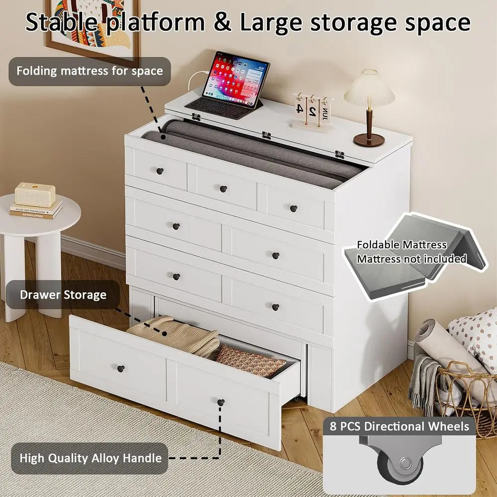 Twin Size Murphy Bed With Fabric Upholstery And Charging Station