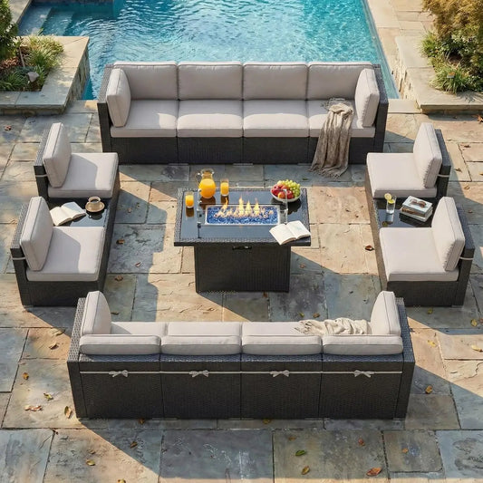 Patio Furniture Set With Fire Pit Table And Wicker