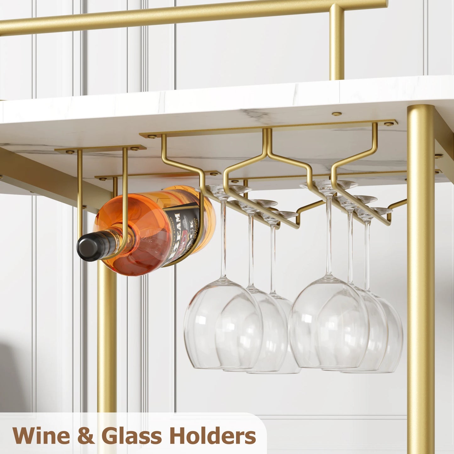 TWISTER.CK Bar Cart With 4 Tier Storage And Wine Glass Holder