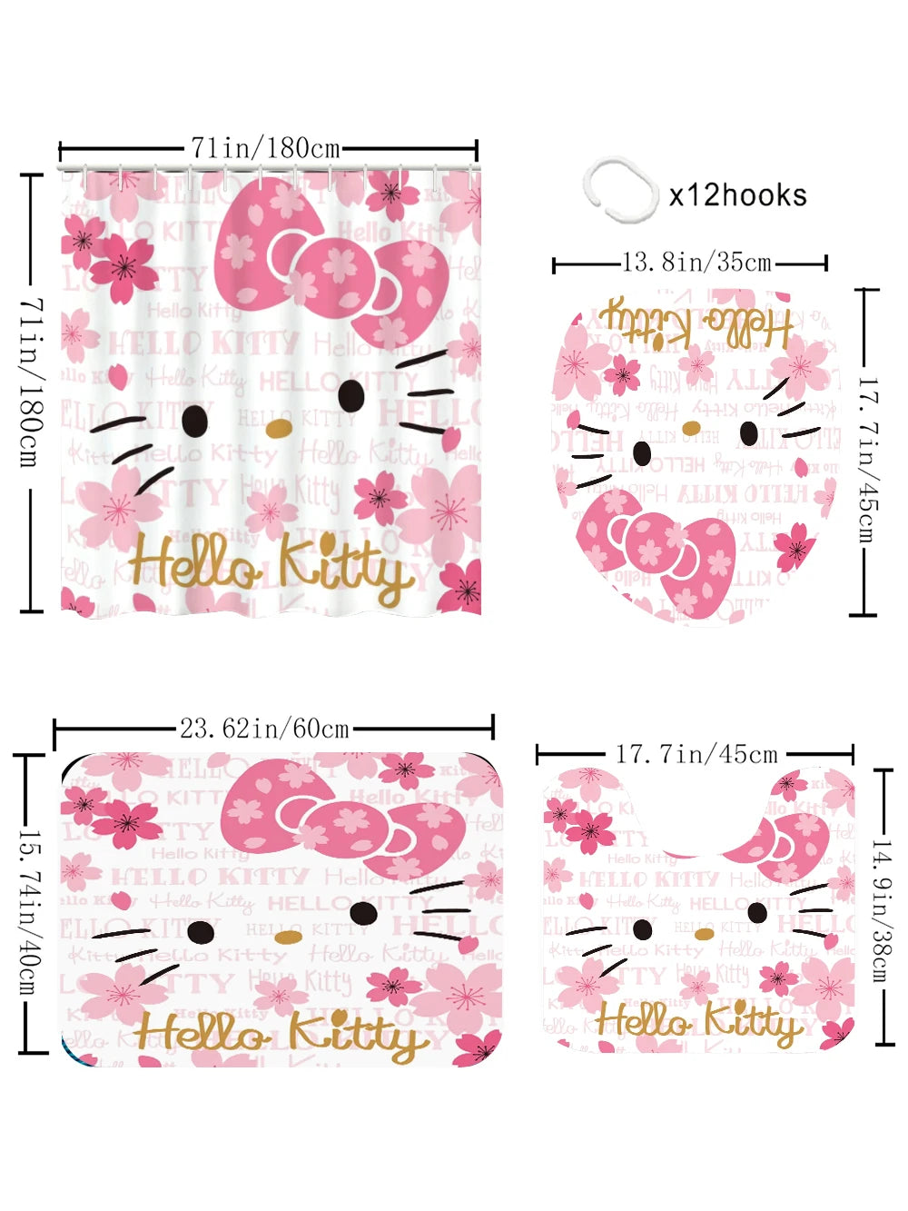 MINISOC Hello Kitty Bathroom Four Piece Kit Set Essentials
