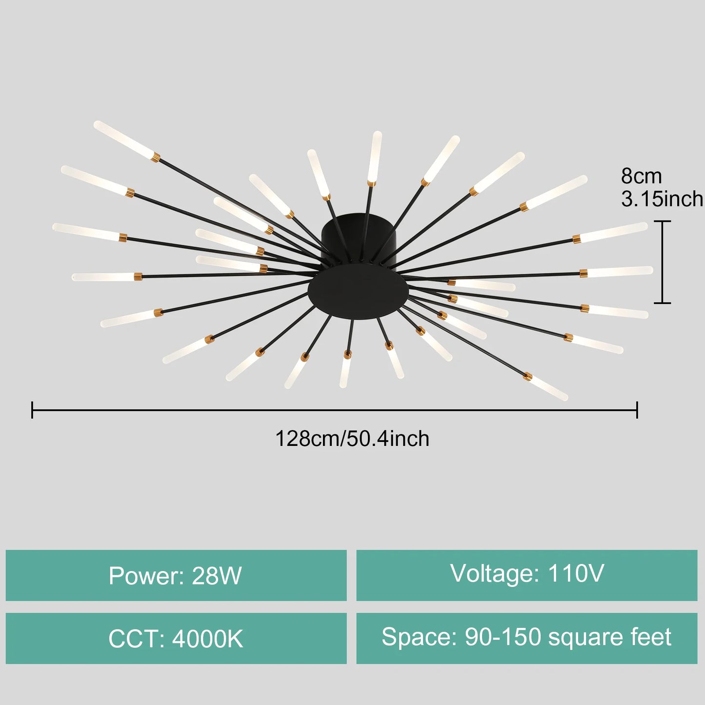 Modern LED Ceiling Light Fixture in Gold and Black for Home Decoration