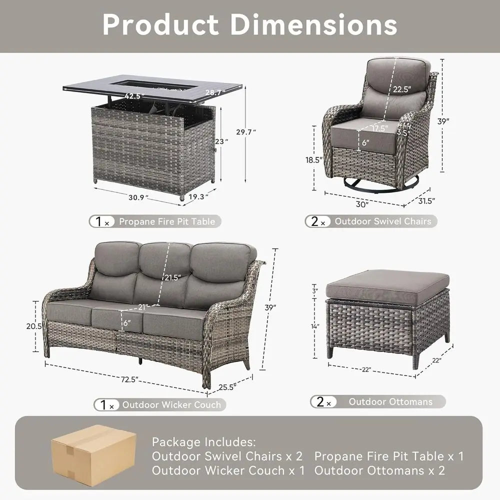 OutdoPatio All Weather Outdoor Patio Set With Fire Pit