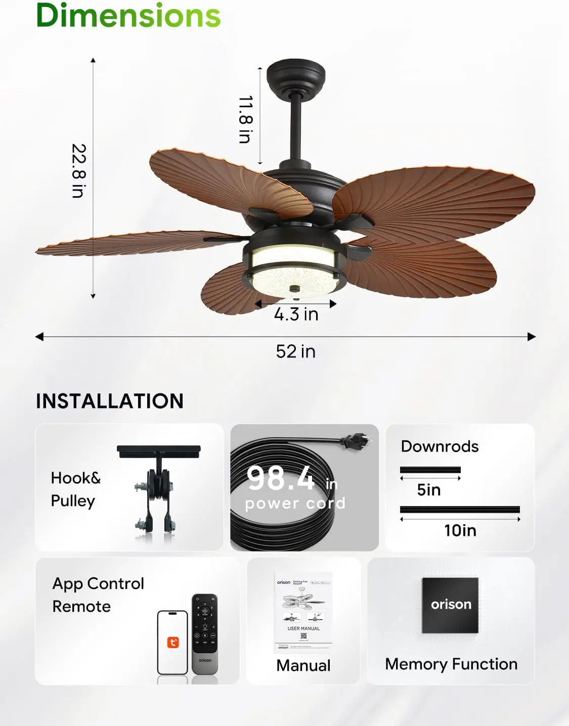 Orison Outdoor Ceiling Fan With Dimmable LED Lighting