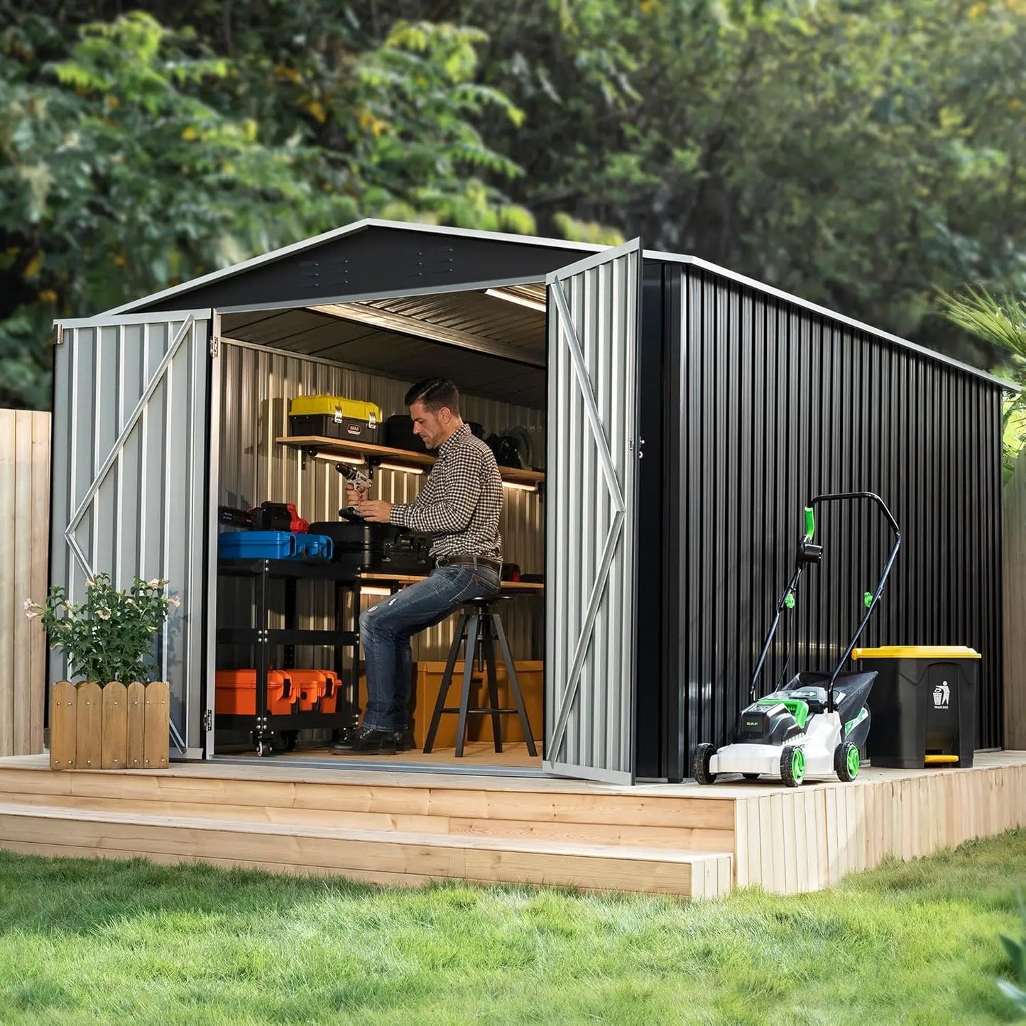 Outdoor Metal Storage Shed With Waterproof Reinforced Frame