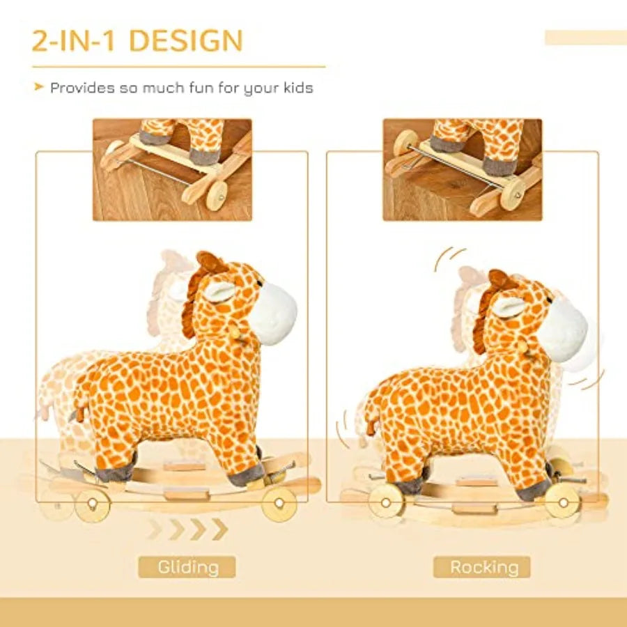 Ride-On Wooden RockingHorse 2-In-1 With Sound Kids