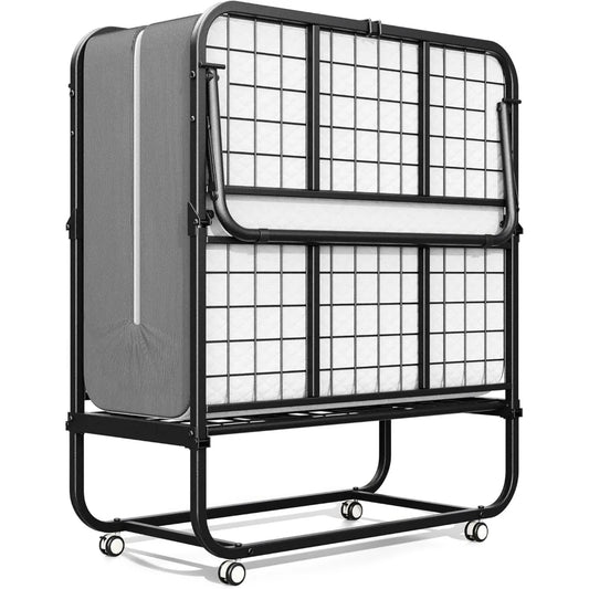 Folding Bed With Memory Foam Mattress And Wheels