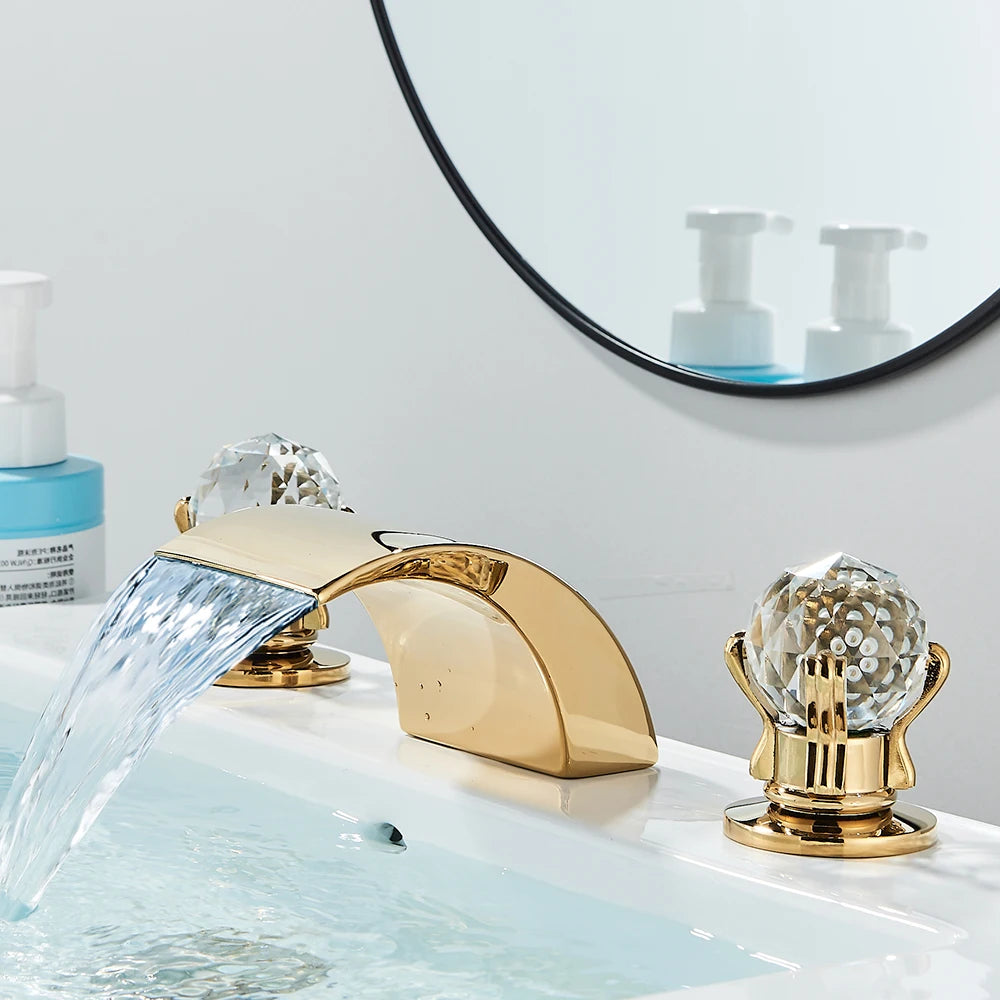 Quyanre LED Widespread Bathroom Faucet Waterfall